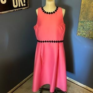 KATE SPADE Coral Fit and Flare Cocktail dress with Black Floral Accents